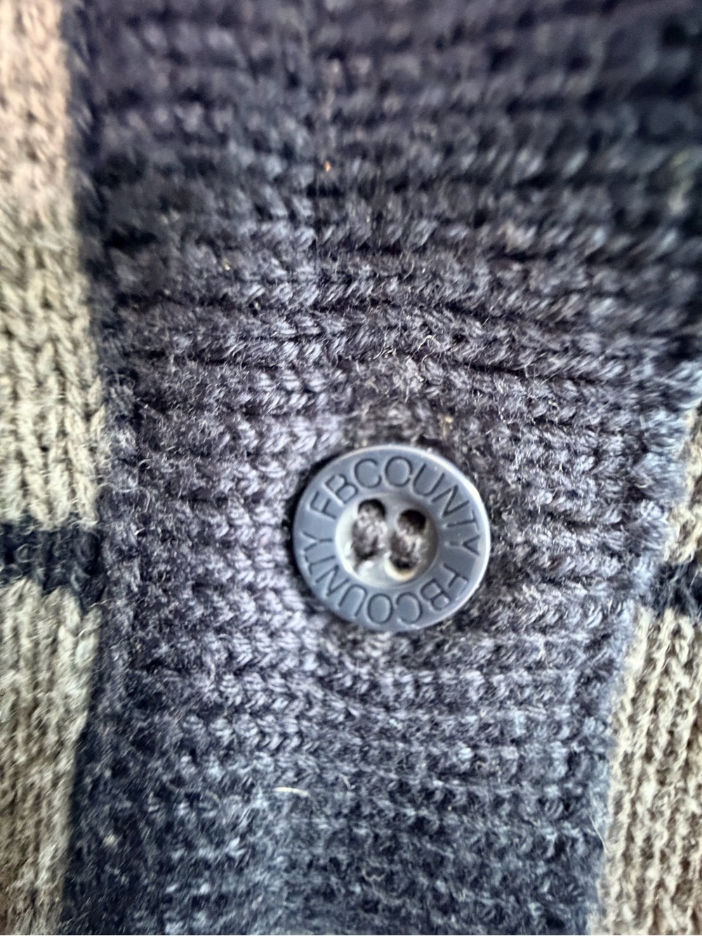 FB County Girl Cropped Knit Polo Sweater Size L Striped Navy Blue Gray - Picture 10 of 12